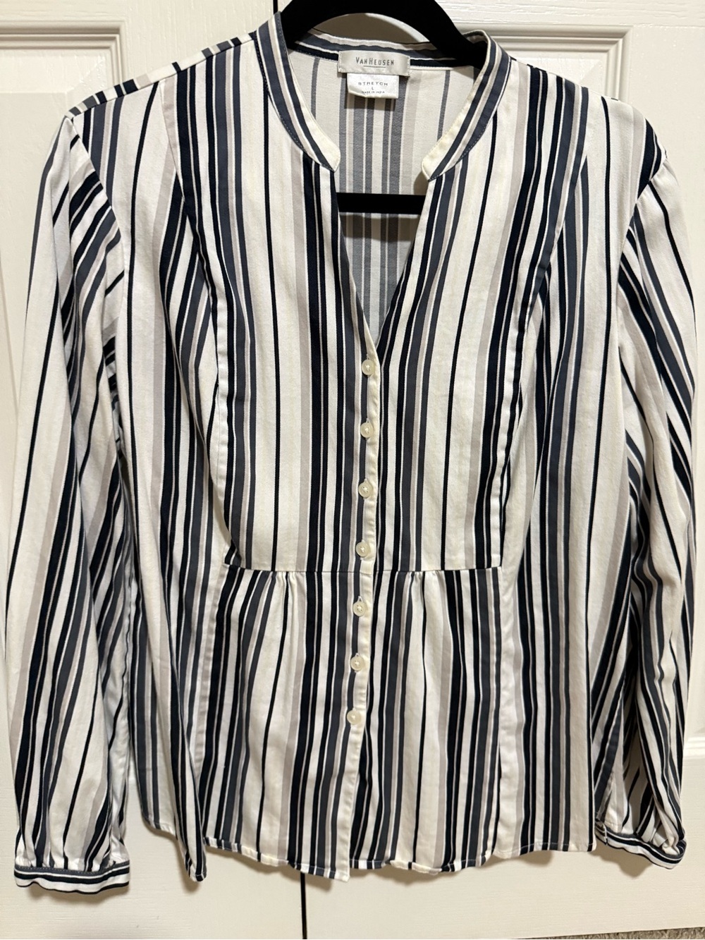 Van Heusen Black and White Vertical Stripe Button-Front Shirt
